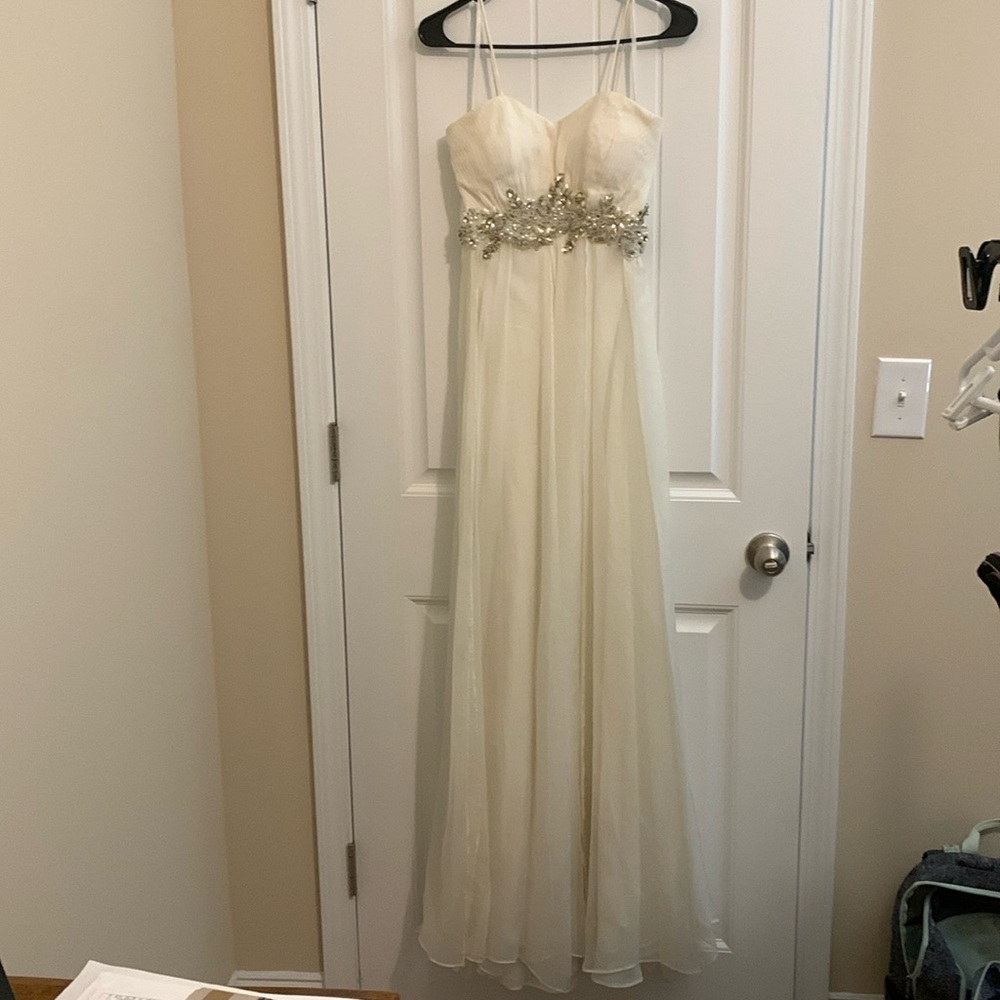 Cindy, ivory, spaghetti straps, formal dress, size XS